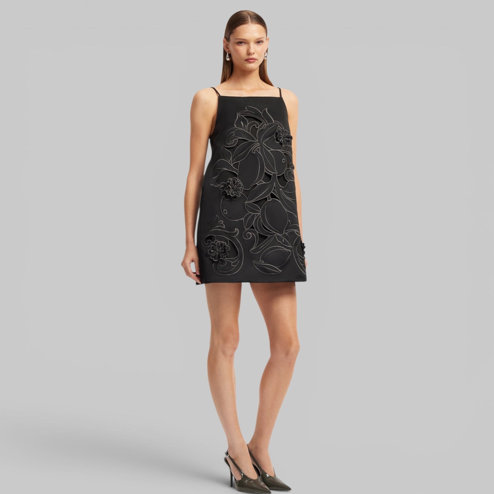 Leia Applique Mini Dress in Ebony, side view