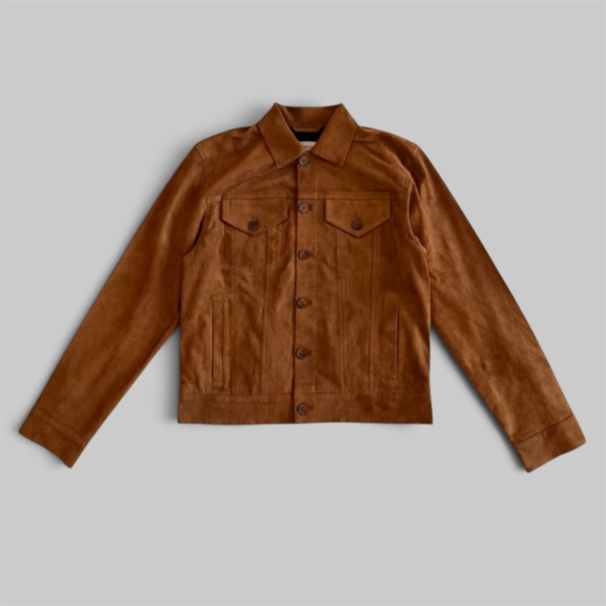 SPRWMN Trucker Jacket in Dark Cognac — front view