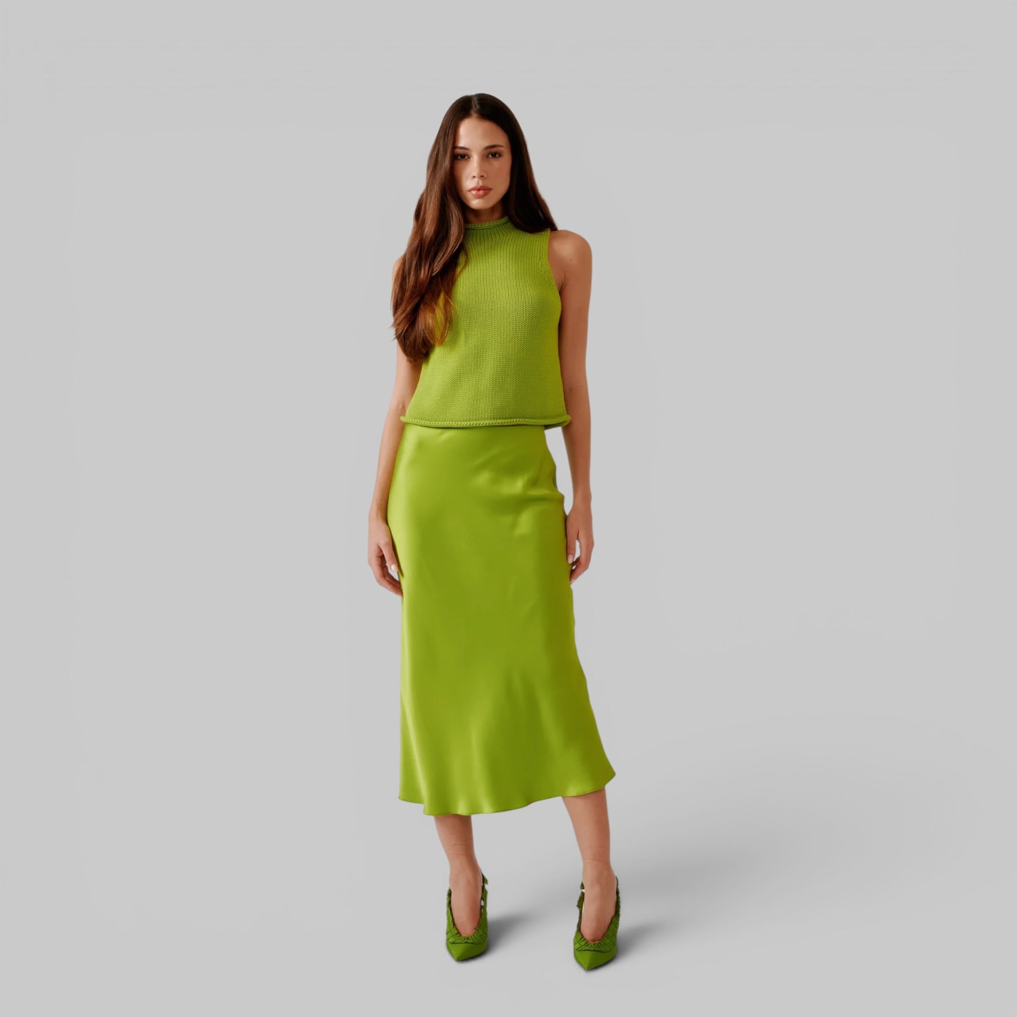 MIRANDA B SCALLOP TRIM BIAS CUT PULL ON SKIRT