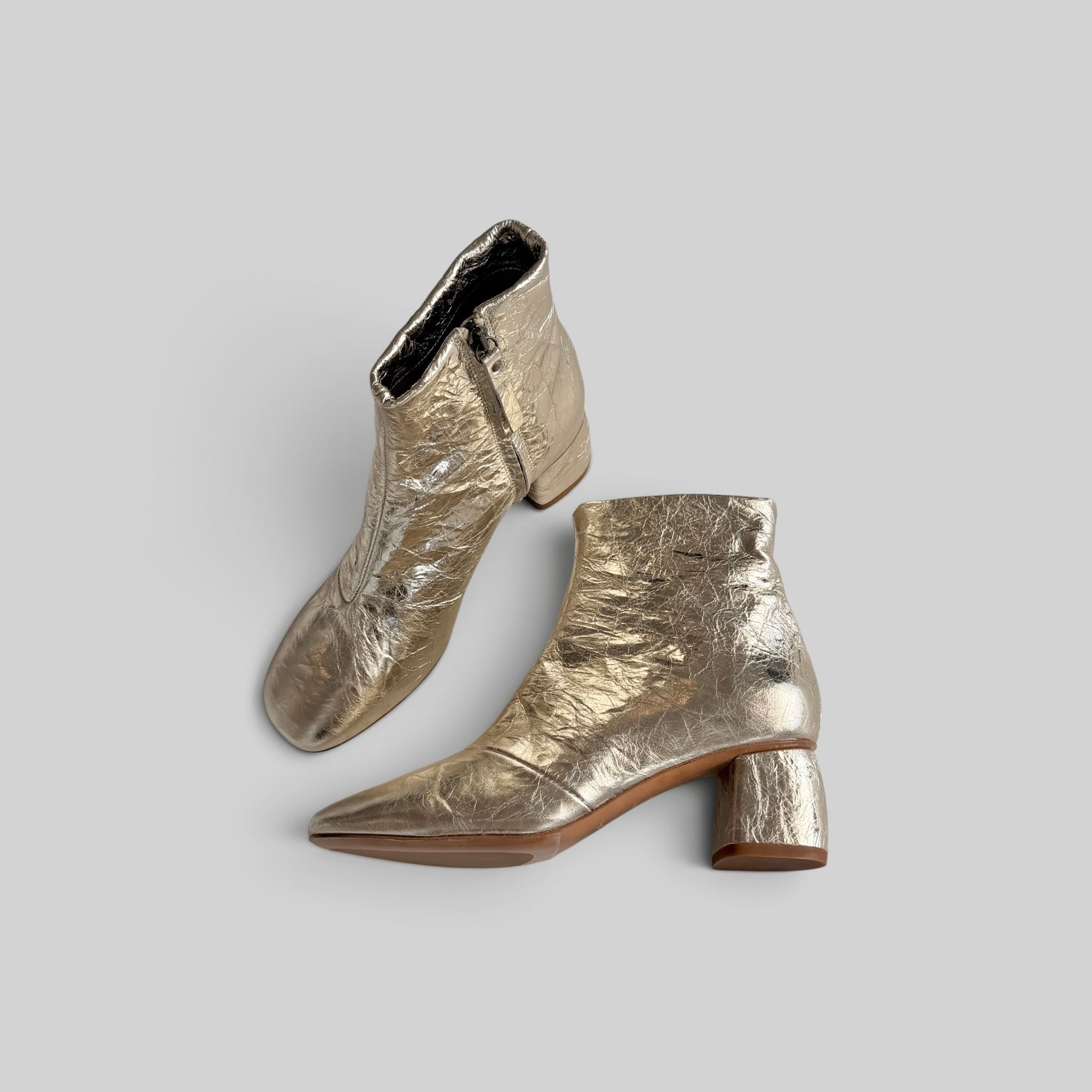 My Alma Laminated Craquelé Leather Ankle Boots by Forte Forte, detail view