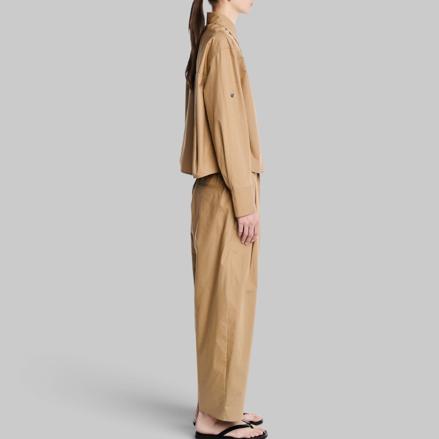 Balloon Drawstring Trouser in Walnut by Maria McManus, detail view