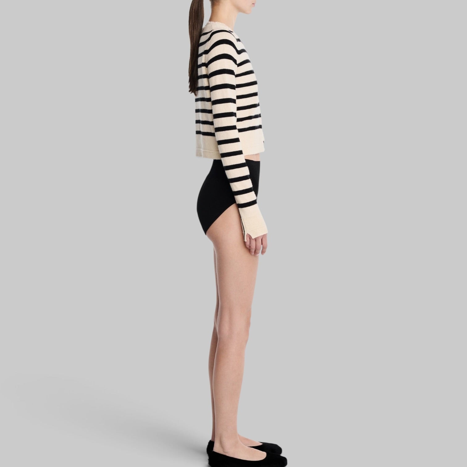 Petite Fringe Cardigan in Ivory/Black Stripe by Maria McManus, close up