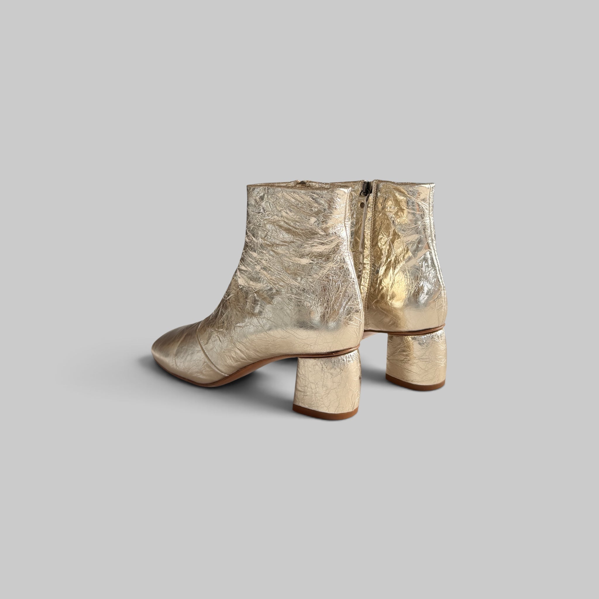 My Alma Laminated Craquelé Leather Ankle Boots by Forte Forte, back view