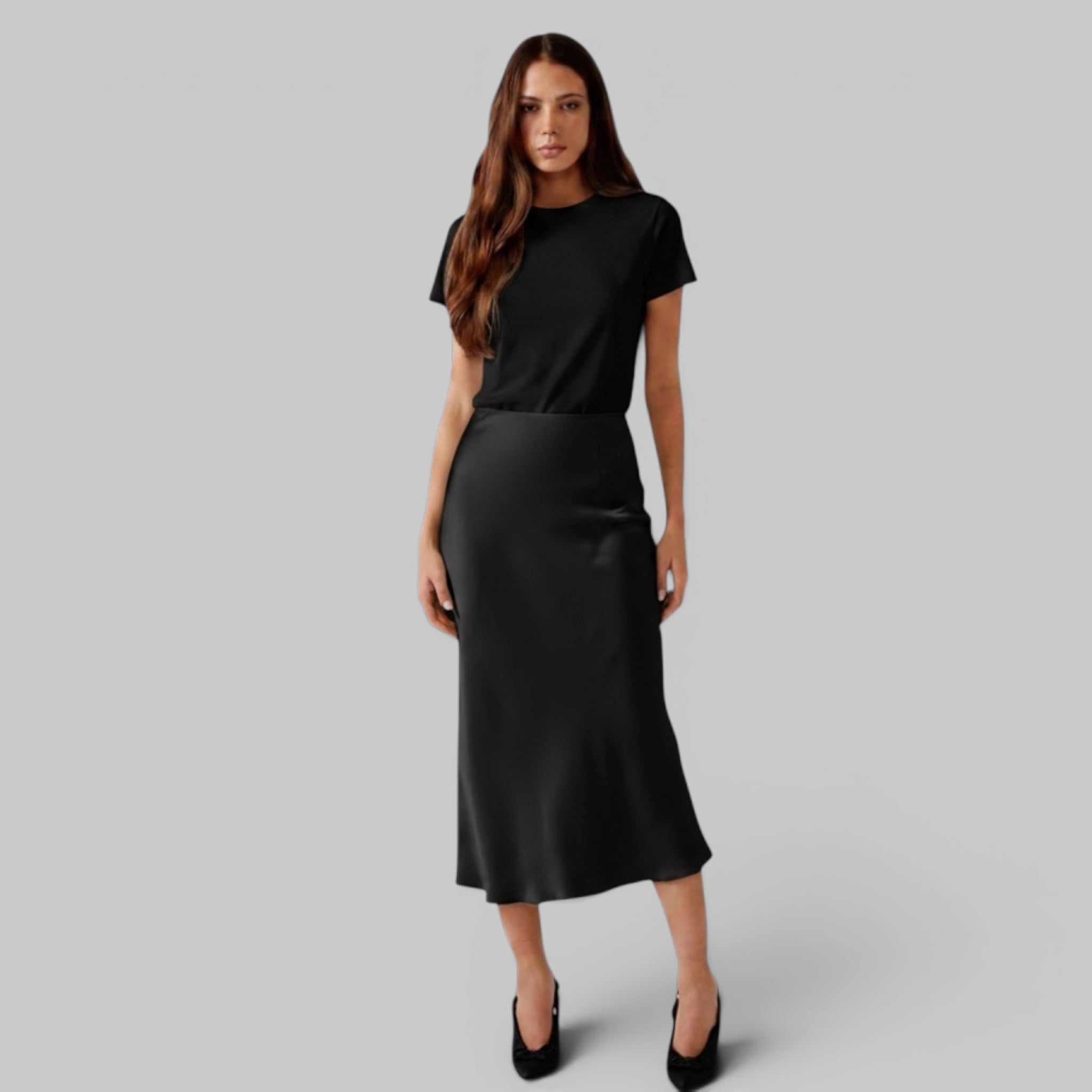 MIRANDA B SCALLOP TRIM BIAS CUT PULL ON SKIRT