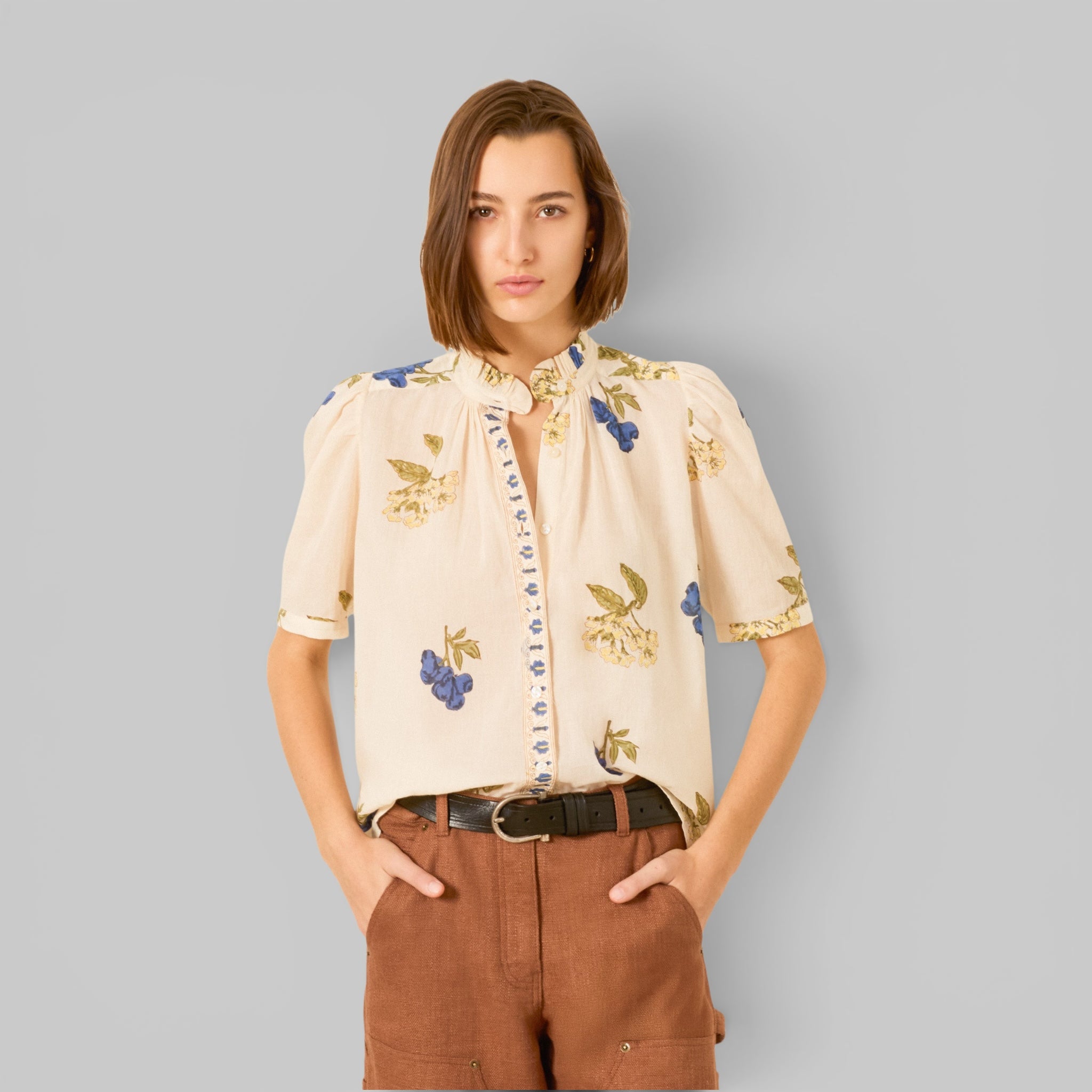 Winnie Blueberry Flora Shirt by Alix of Bohemia, detail view