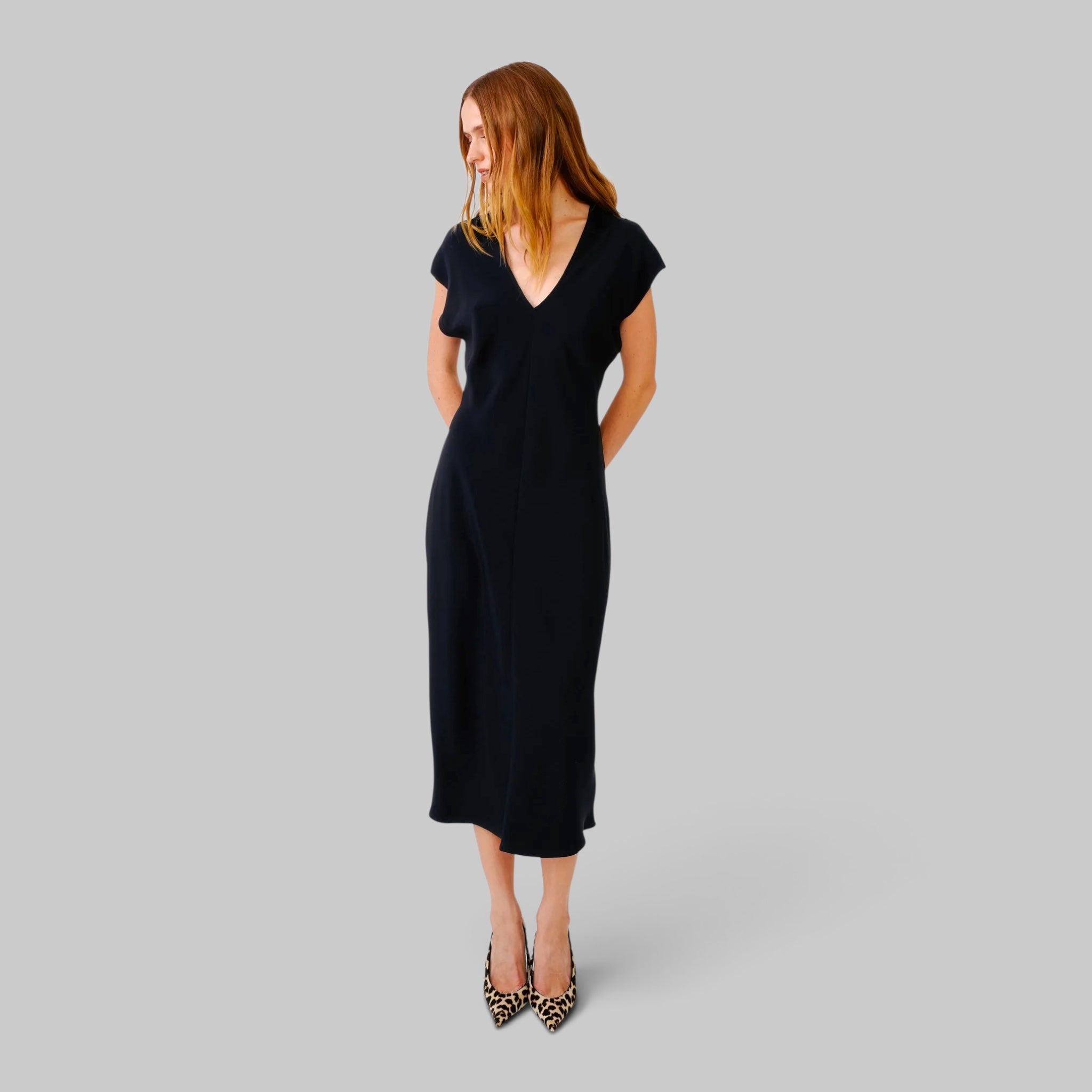 Inez Draped V-Neck Dress by Sablyn, back view
