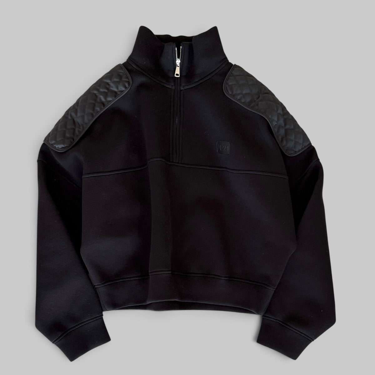 No.21 Neoprene Half Zip in Black — front view
