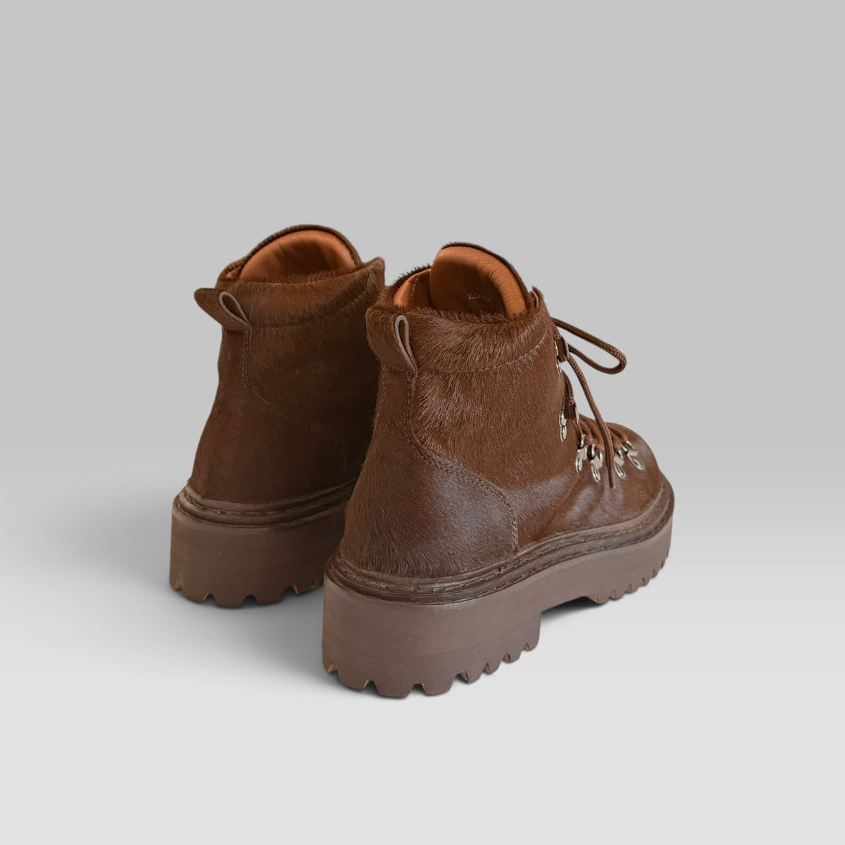 Officine Creative Blossom/026 lace-up boot in brown Italian pony hair with lug sole, view 5 of 6