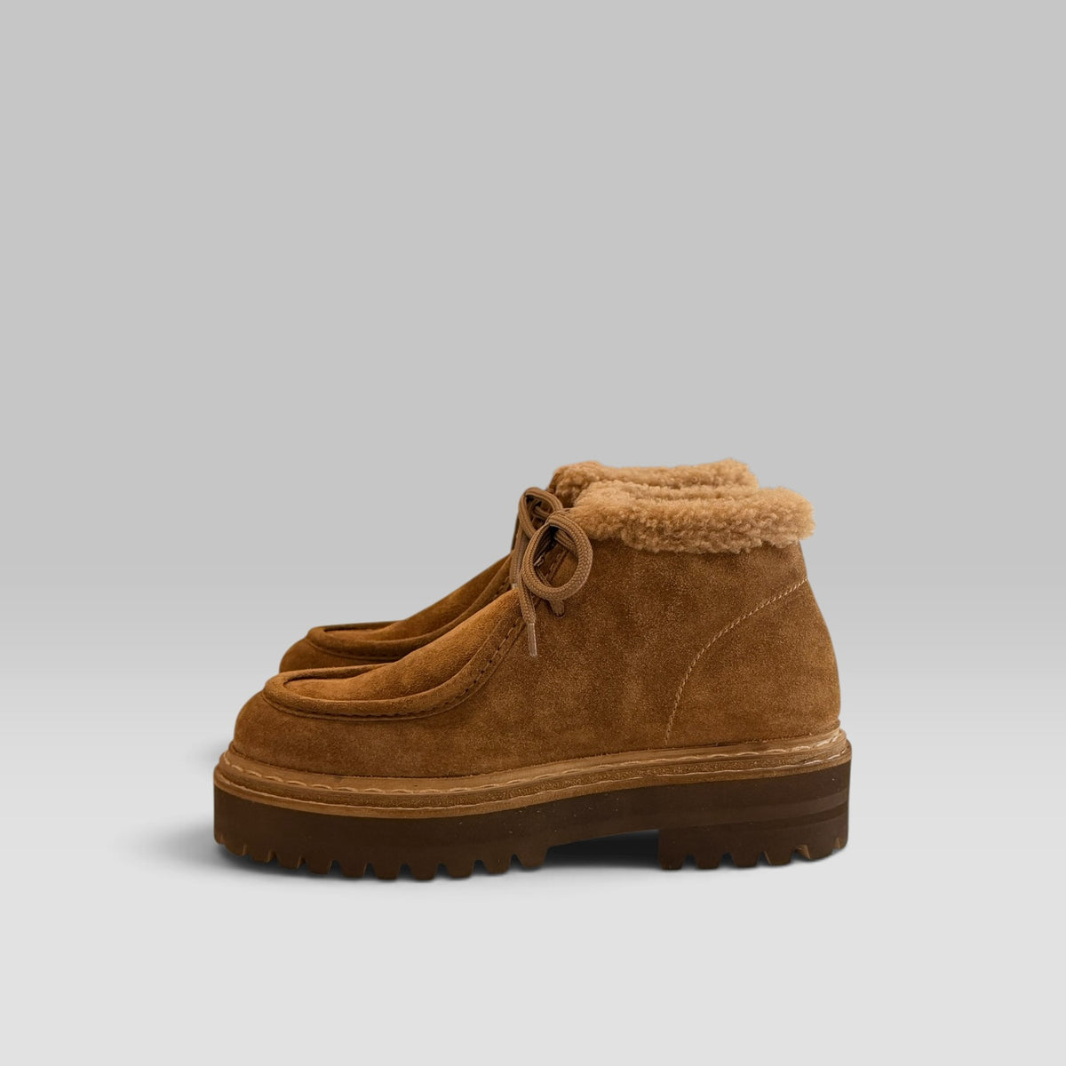Officine Creative Blossom/023 lace-up chukka boot in Castagno suede with shearling lining and lug sole, view 4 of 7