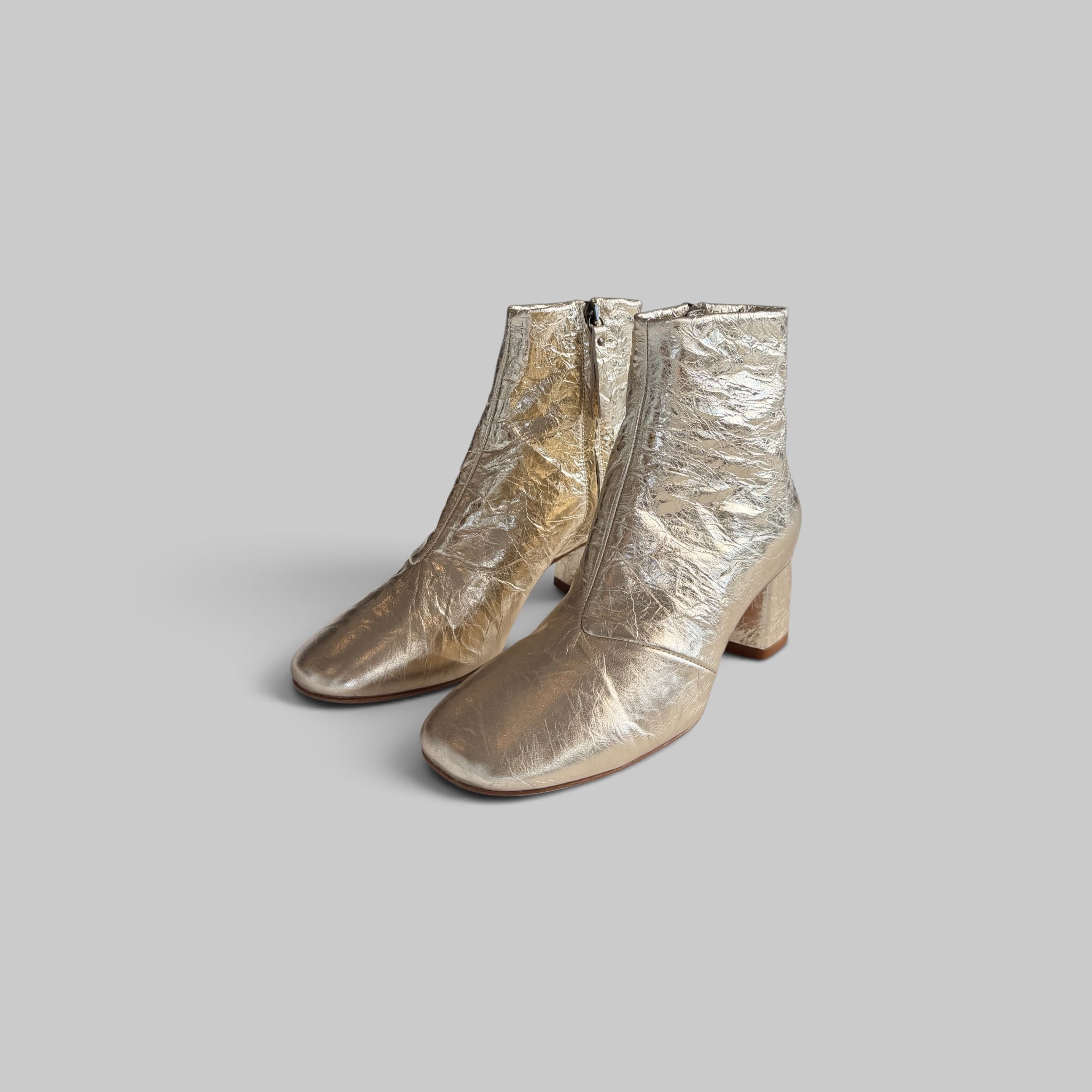 My Alma Laminated Craquelé Leather Ankle Boots by Forte Forte, side view