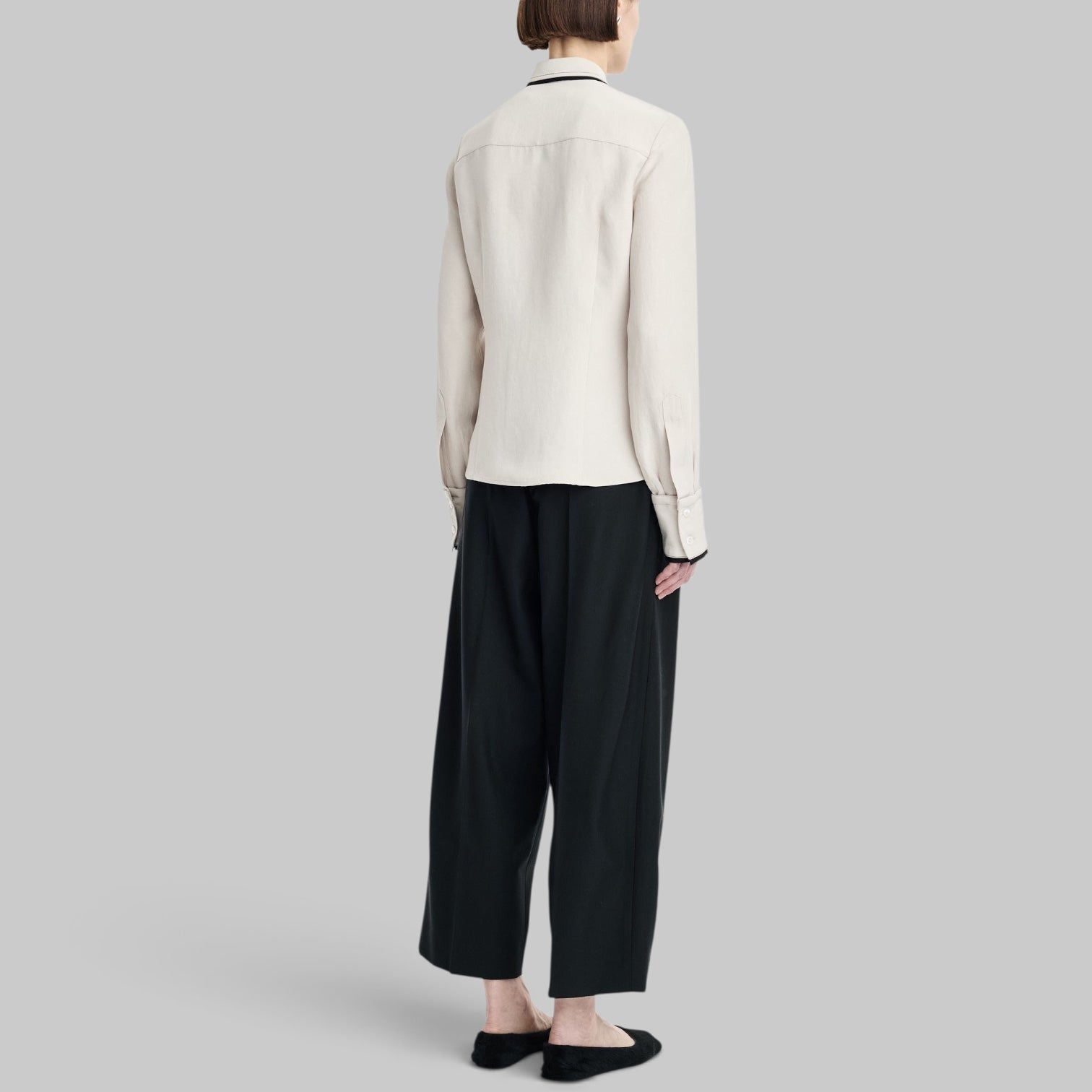 Covered Placket Slim Shirt in Champagne by Maria McManus, styled view