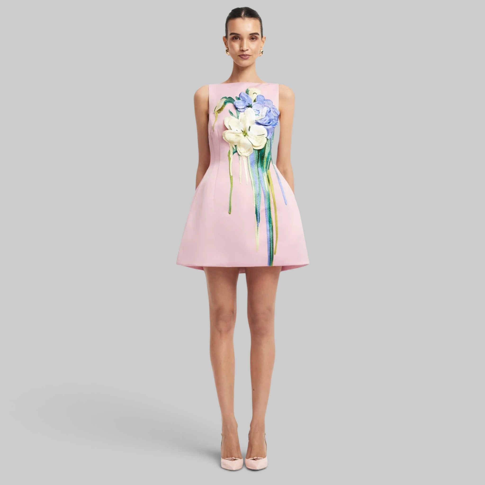 Ali Embroidered Boat Neck Mini Dress by Leo Lin, detail view