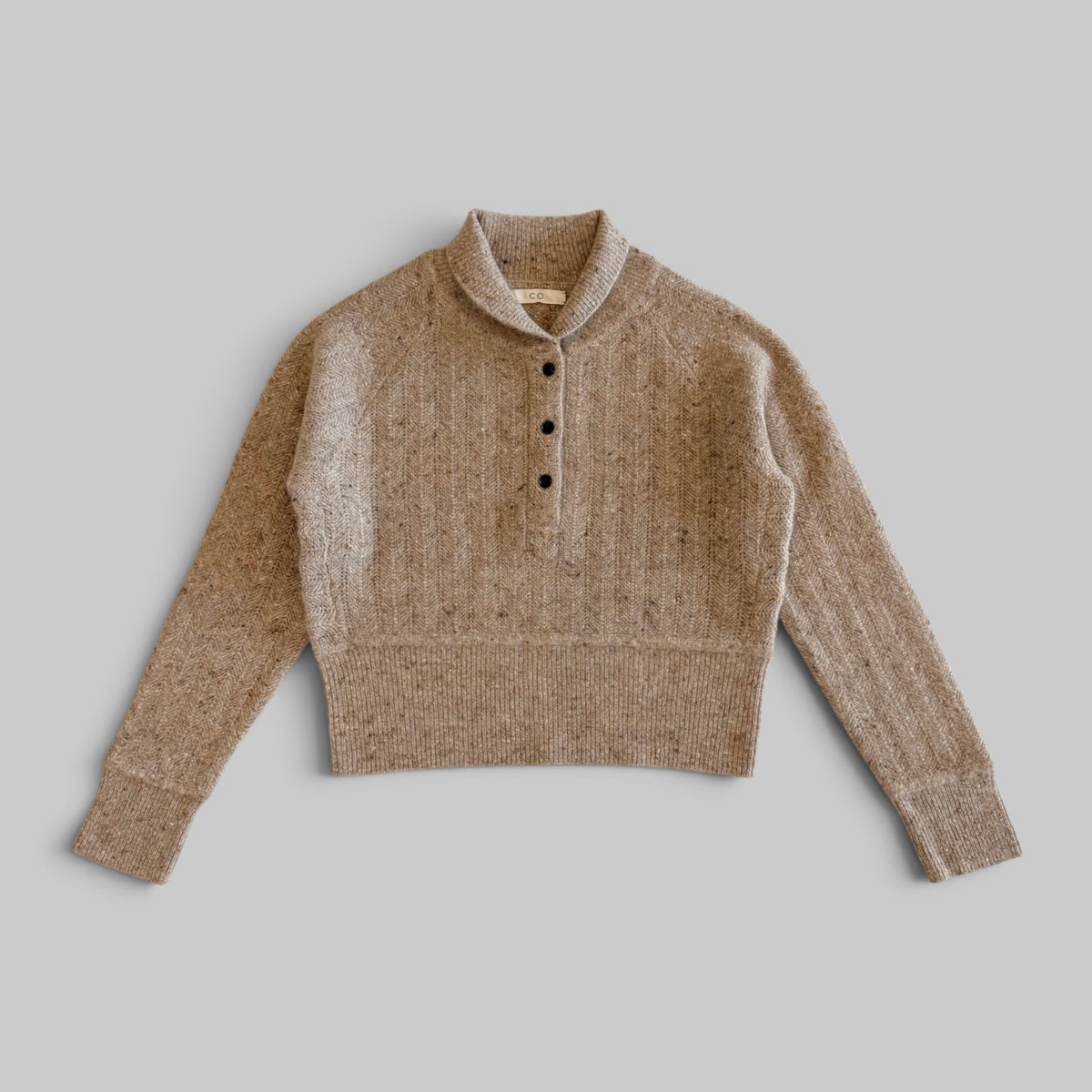 Cropped Henley Sweater by CO in Antelope