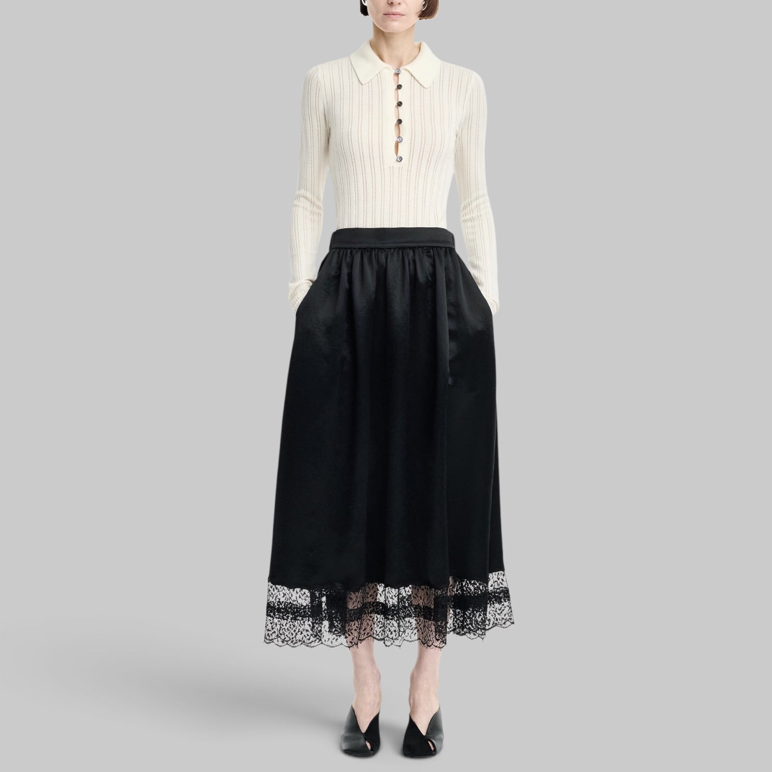 Gathered Skirt in Black by Maria McManus, detail view