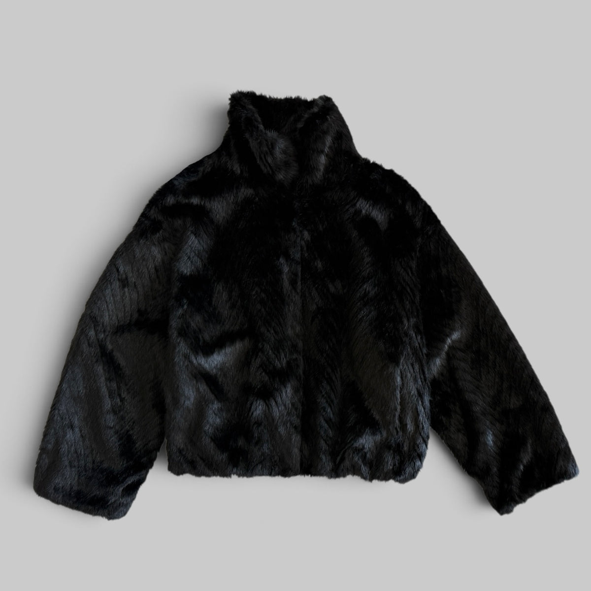 Forte Forte Chevron Eco Fur Bomber in Black, front view