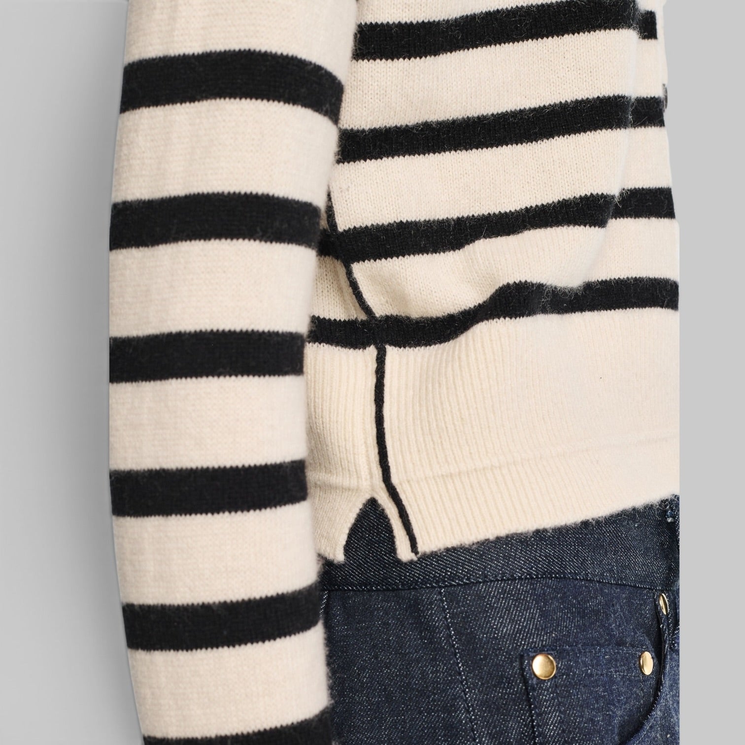Petite Fringe Cardigan in Ivory/Black Stripe by Maria McManus, back view