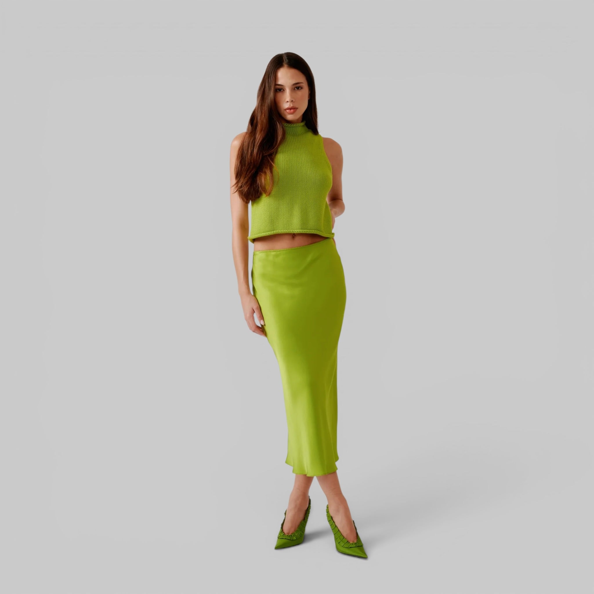 MIRANDA B SCALLOP TRIM BIAS CUT PULL ON SKIRT