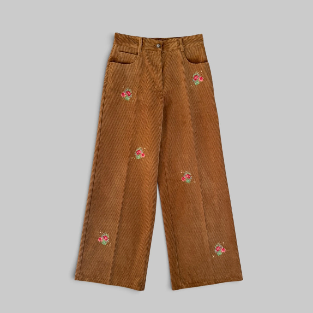 Forte Forte Bouquet Embroidery Ribbed Velvet 5 Pockets Pants in Camel