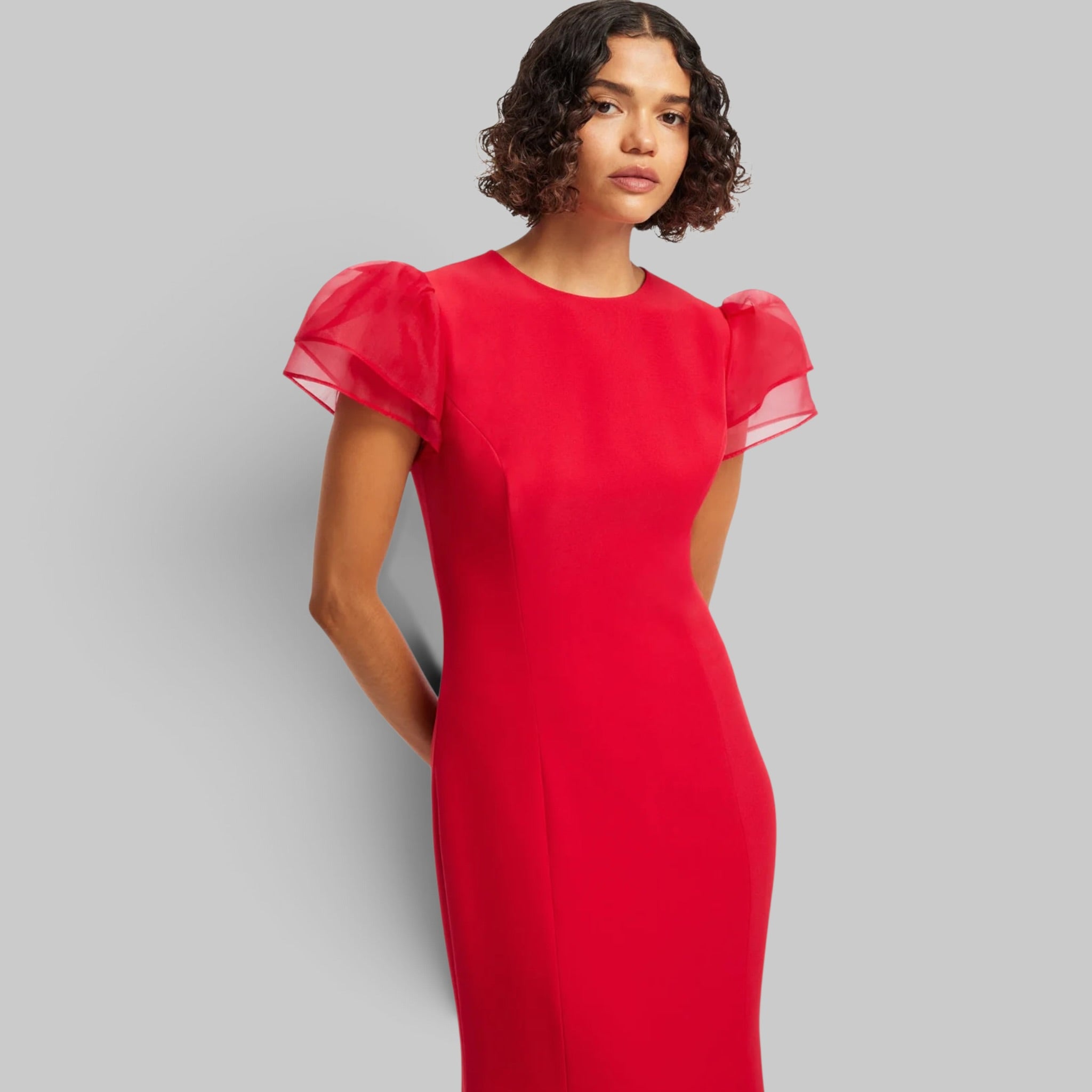 Sofia Puff Sleeve Maxi Dress in Vermilion by Leo Lin, back view