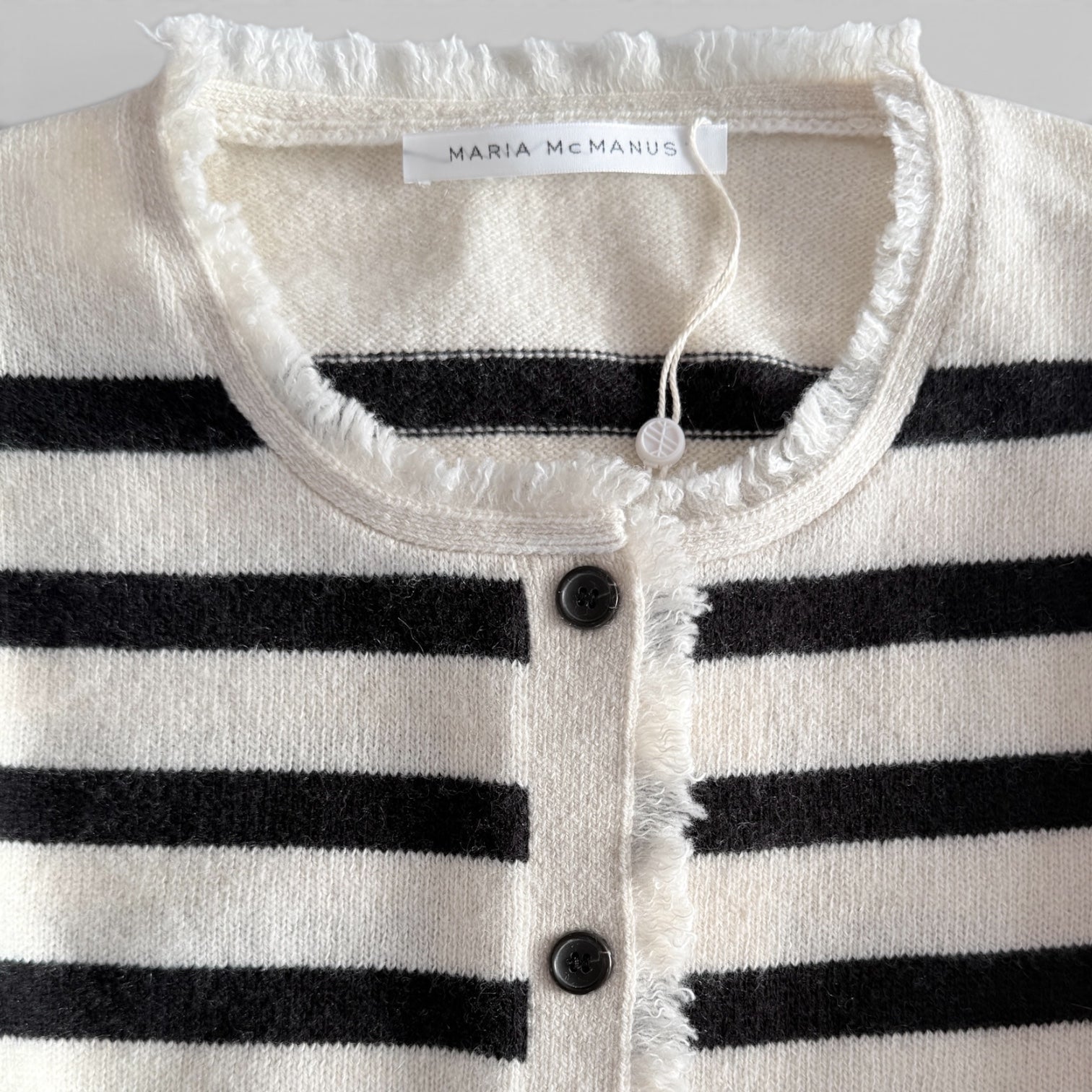 Petite Fringe Cardigan in Ivory/Black Stripe by Maria McManus, side view