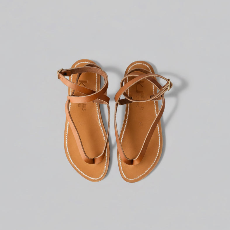 K Jacques Delta strappy leather sandal with clasp closure - her.