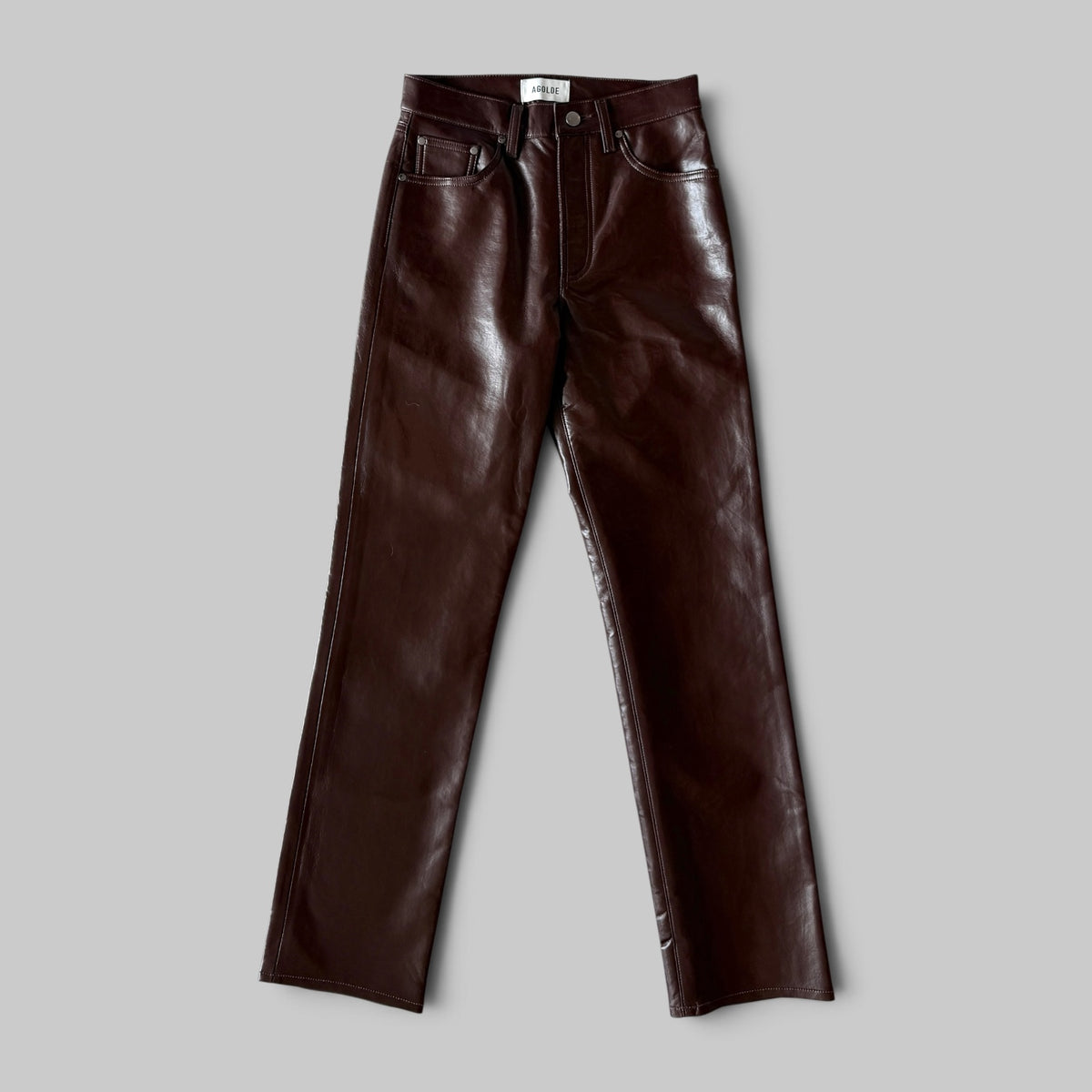AGOLDE Lana Recycled Leather straight-leg pant in Madera brown, view 1 of 5