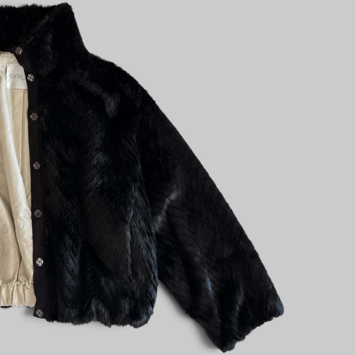 Forte Forte Chevron Eco Fur Bomber in Black, alternate view