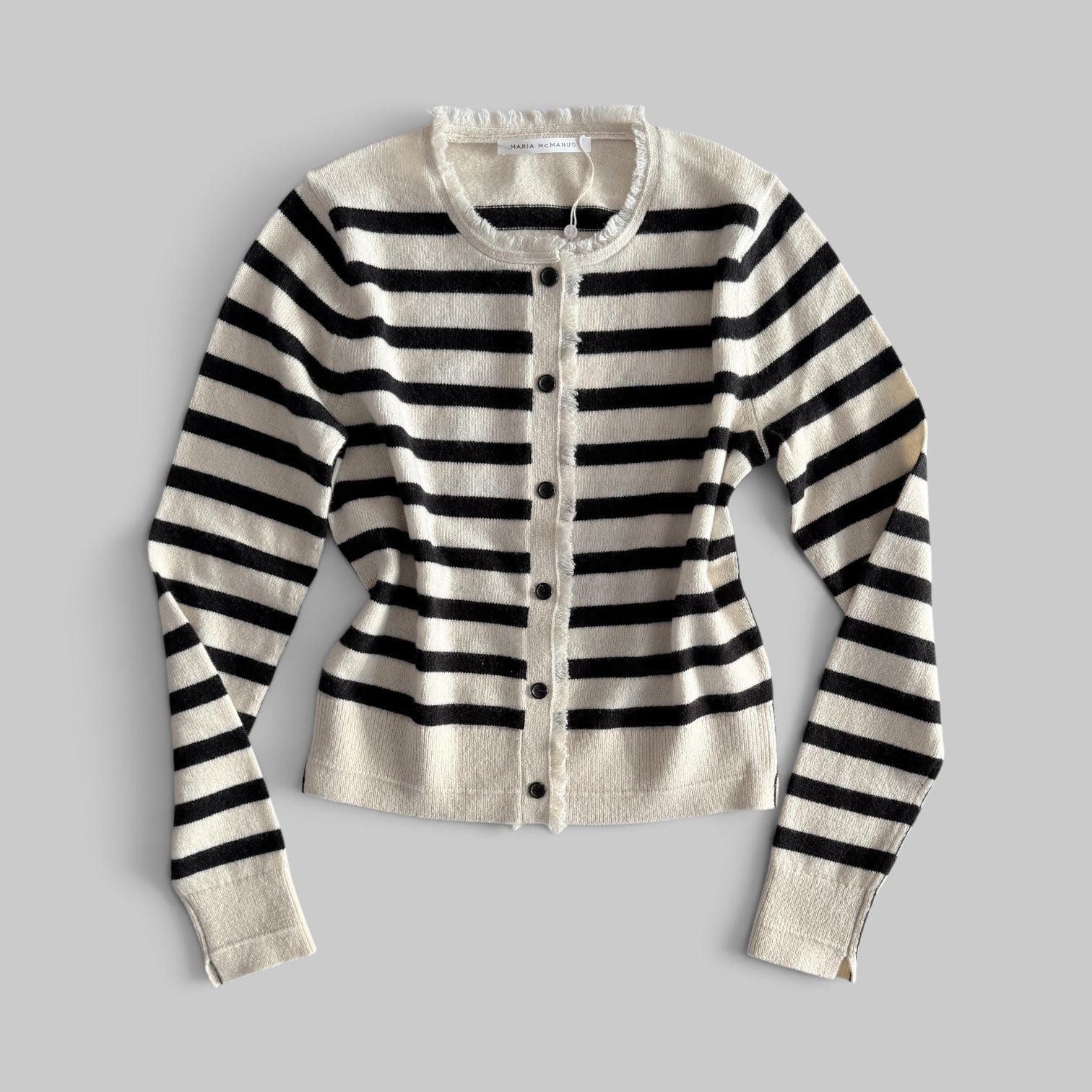 Petite Fringe Cardigan in Ivory/Black Stripe by Maria McManus, detail view