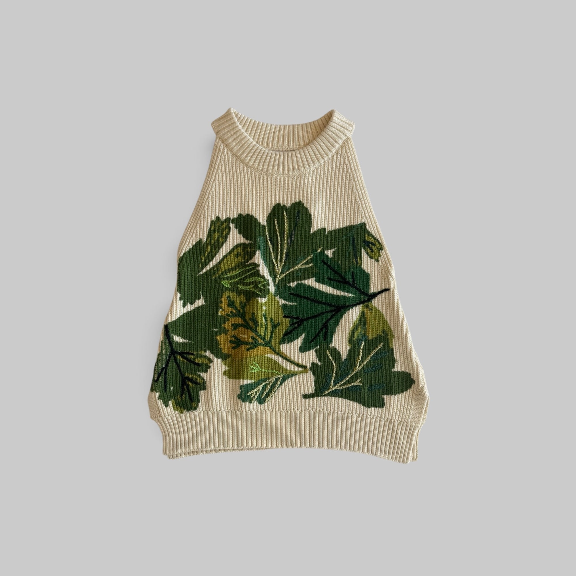 Printed Hand Embroidered Sleeveless Sweater by Mii Collection in Off White