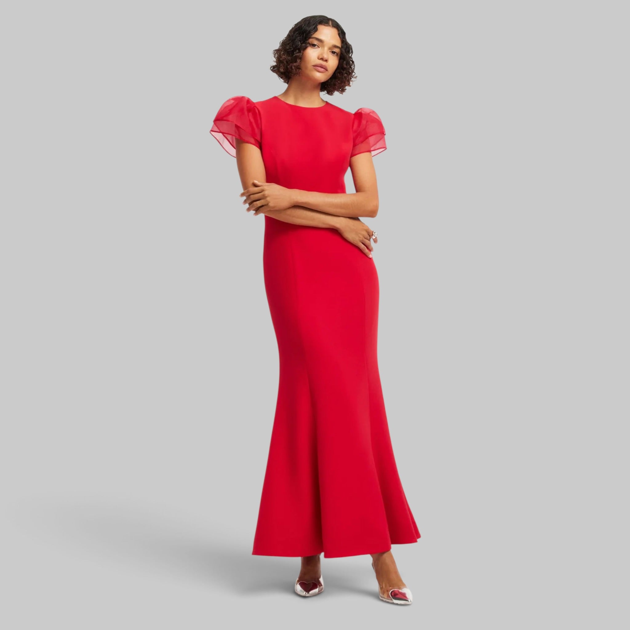 Sofia Puff Sleeve Maxi Dress in Vermilion by Leo Lin, side view