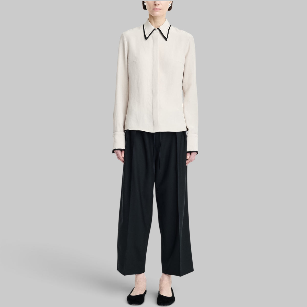 Covered Placket Slim Shirt in Champagne by Maria McManus, side view