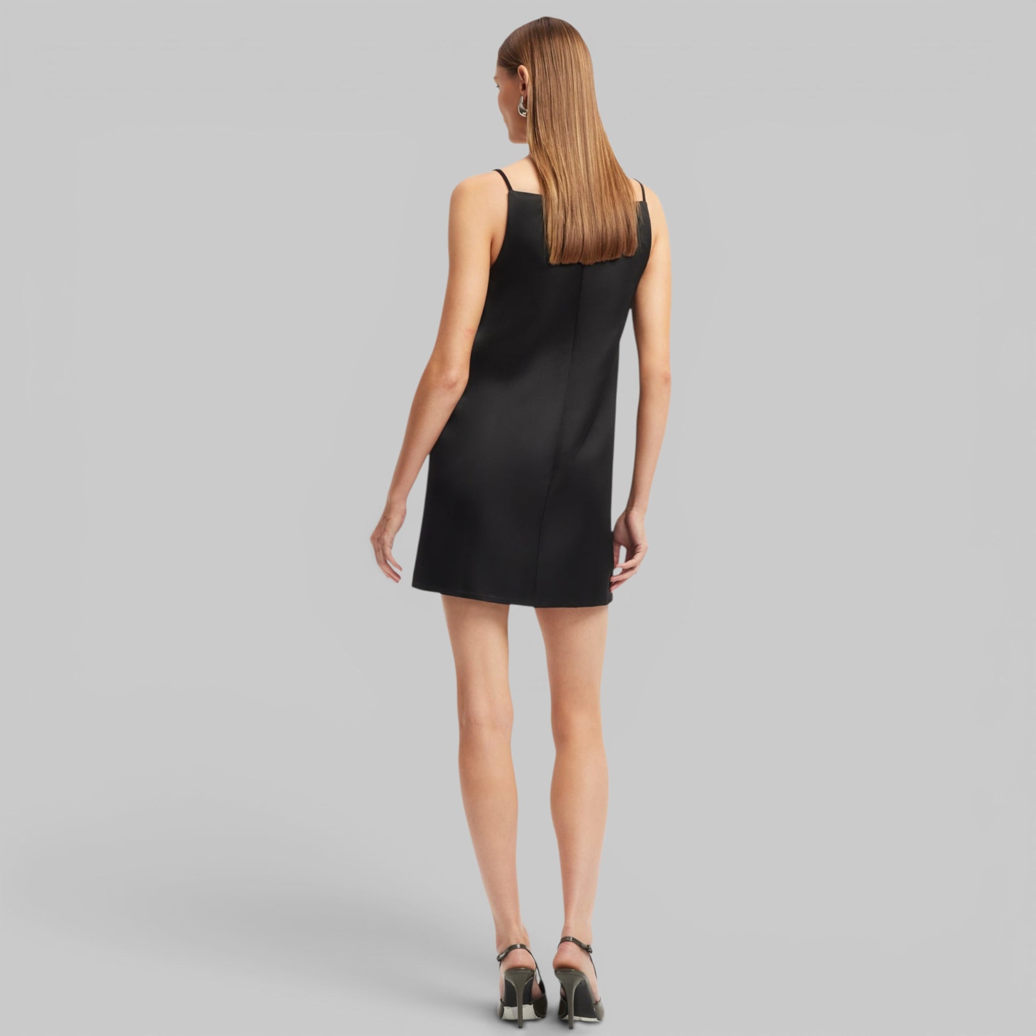 Leia Applique Mini Dress in Ebony, styled view