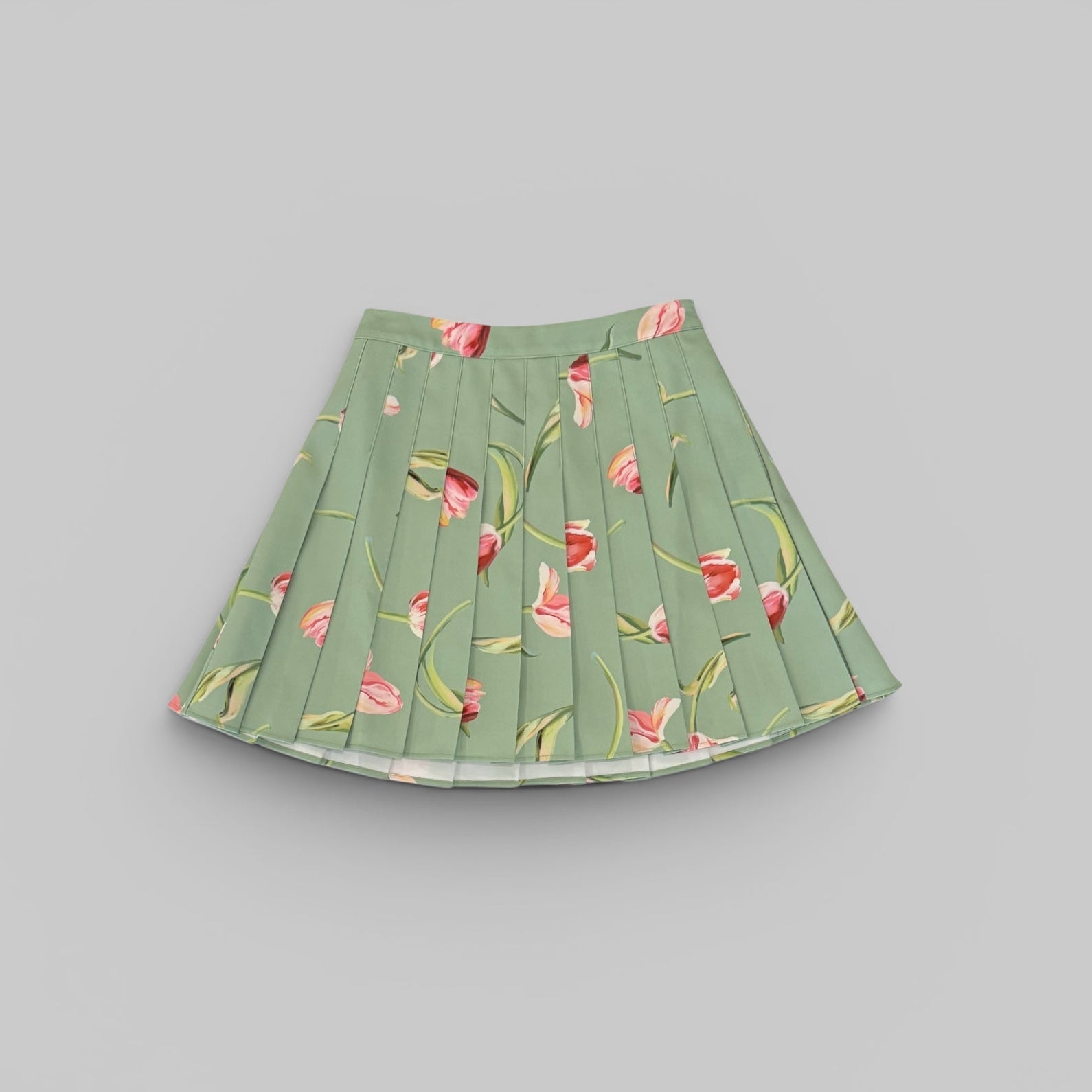 Melody Pleated Mini Skirt - Tulip Print in Green