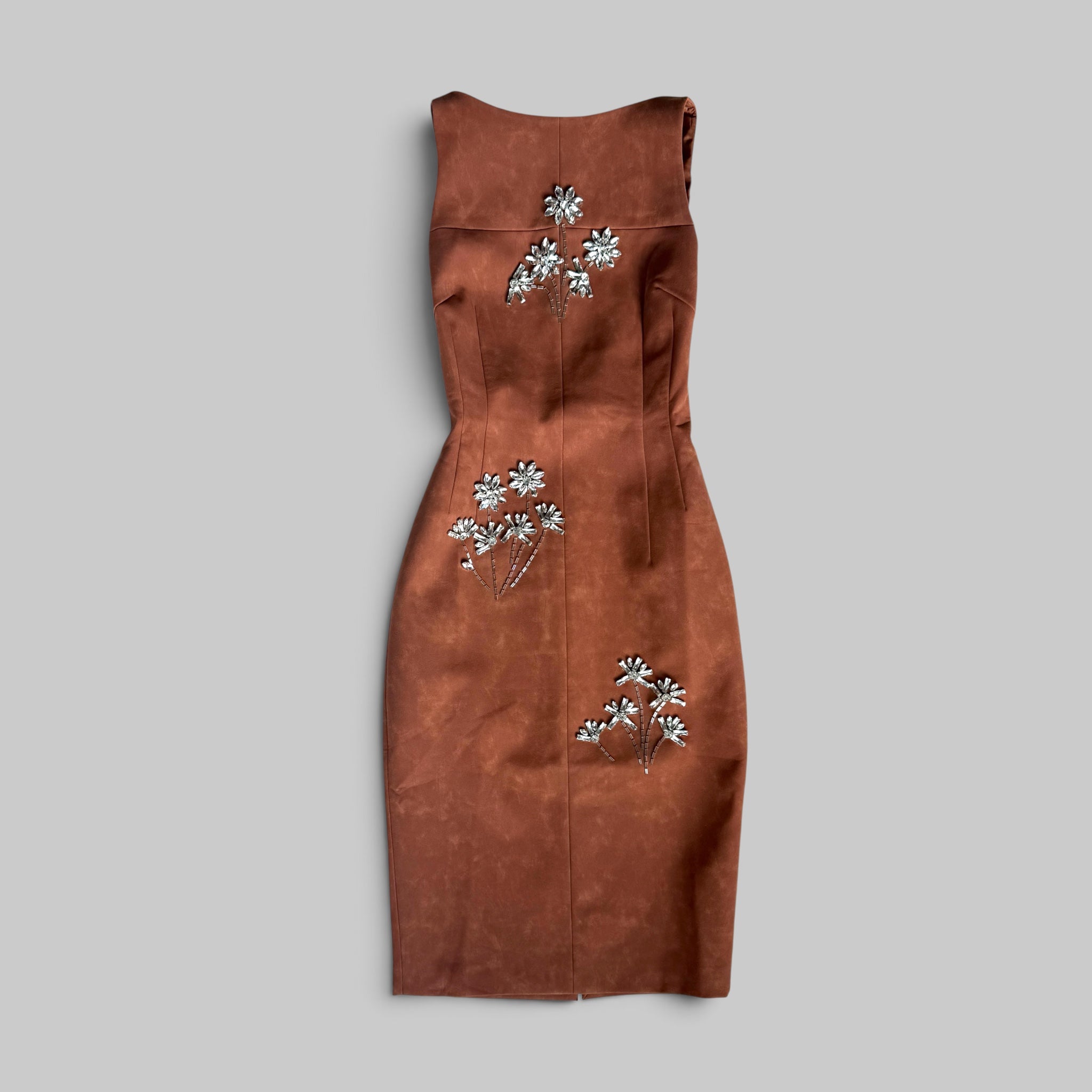 Eleanor Embellished Vegan Suede Midi Dress in Chestnut by Leo Lin, additional view