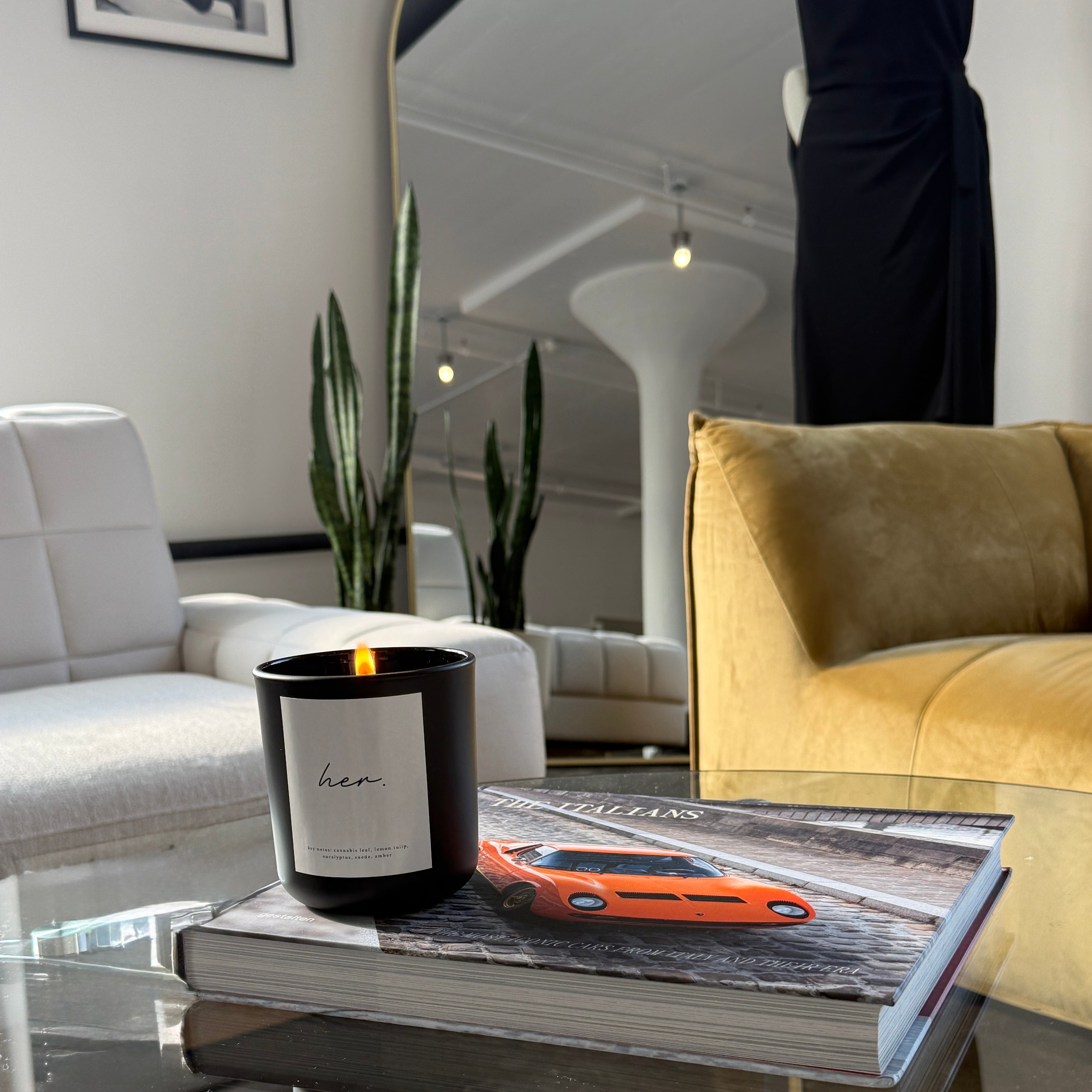 her. Candle, 12 oz organic soy, hand poured