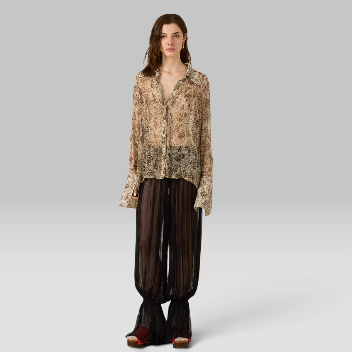 Dana Lemon Snakeskin Shirt by Alix of Bohemia, styled view