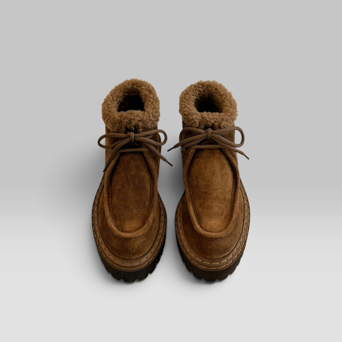 Officine Creative Blossom/023 lace-up chukka boot in Castagno suede with shearling lining and lug sole, view 3 of 7