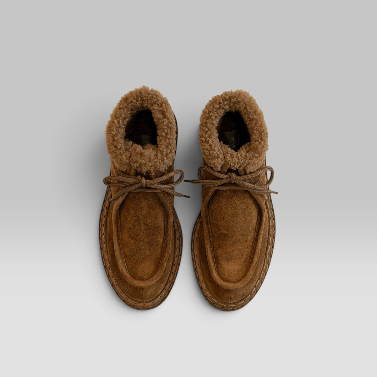 Officine Creative Blossom/023 lace-up chukka boot in Castagno suede with shearling lining and lug sole, view 2 of 7