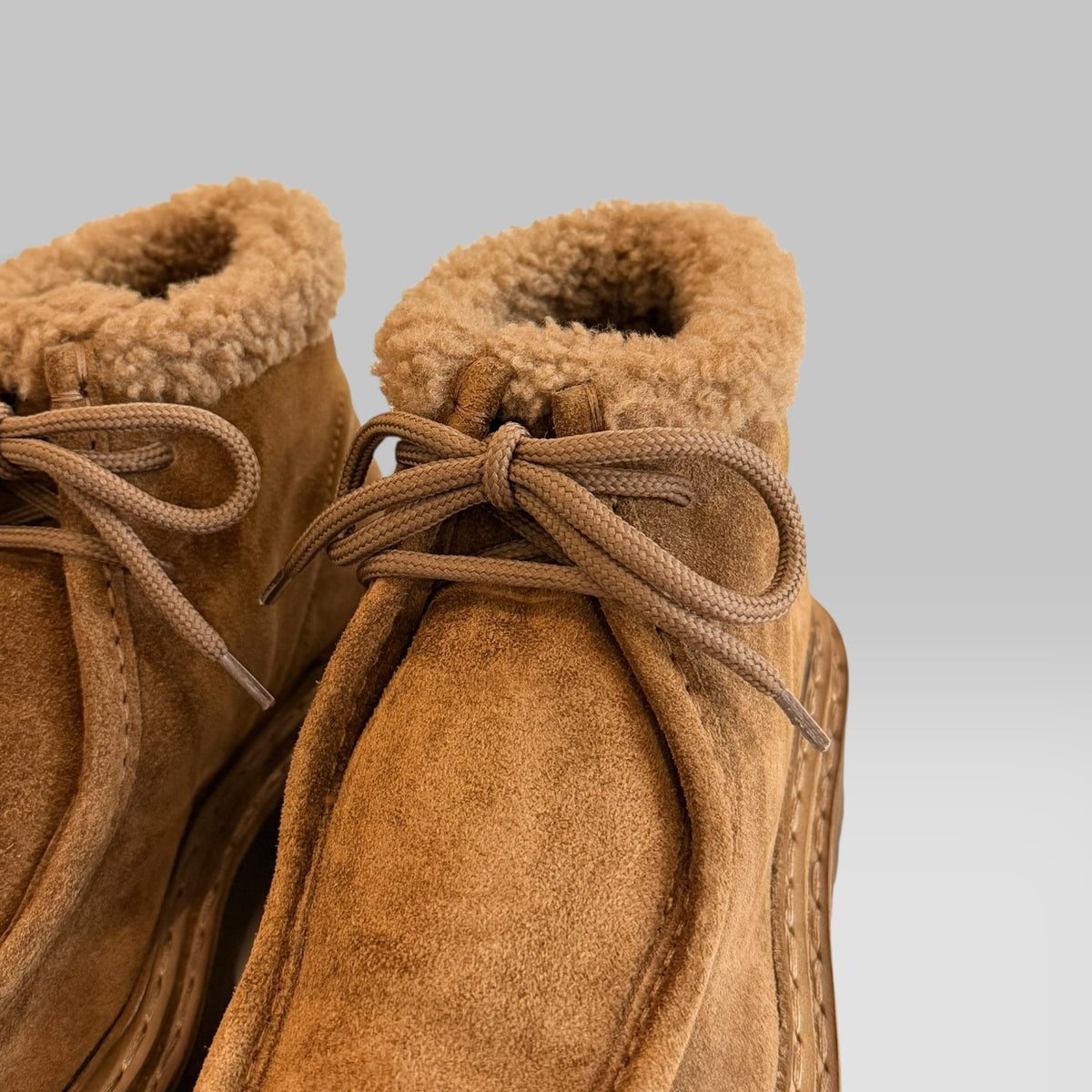 Officine Creative Blossom/023 lace-up chukka boot in Castagno suede with shearling lining and lug sole, view 6 of 7