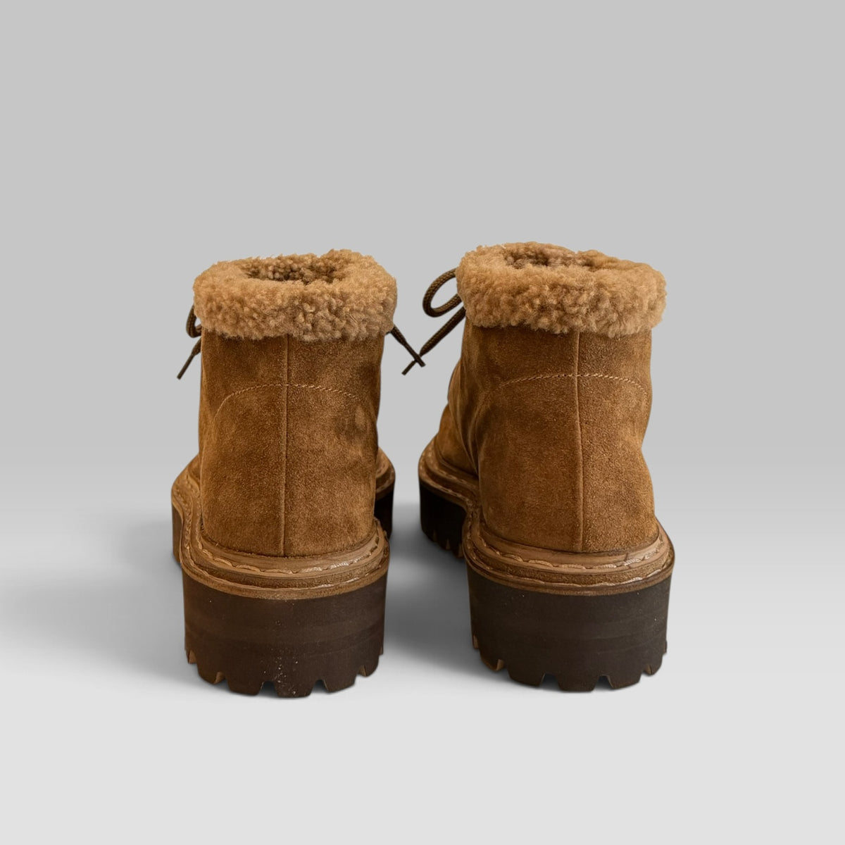 Officine Creative Blossom/023 lace-up chukka boot in Castagno suede with shearling lining and lug sole, view 7 of 7