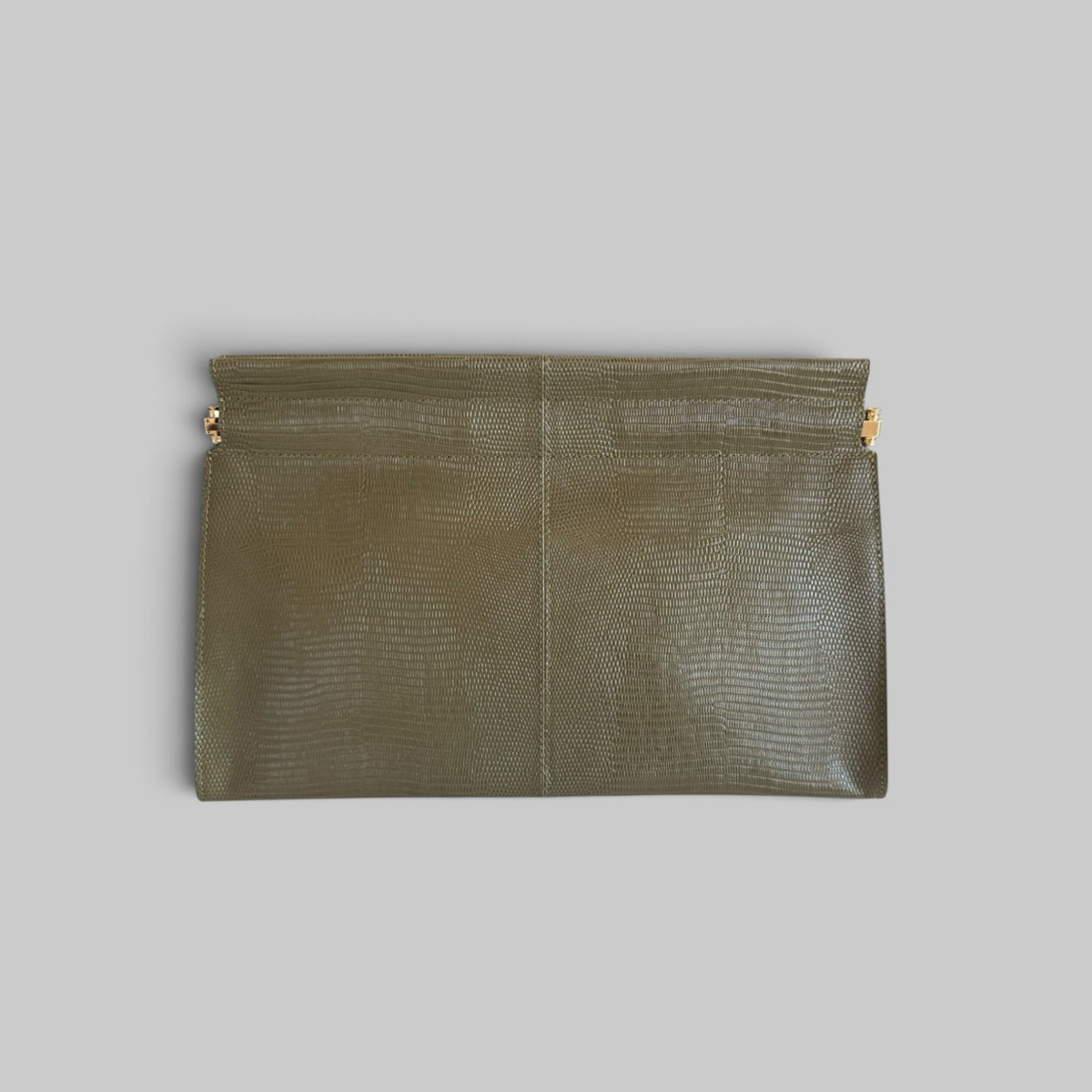 CO Large Leather Clutch in Olive stamped calfskin
