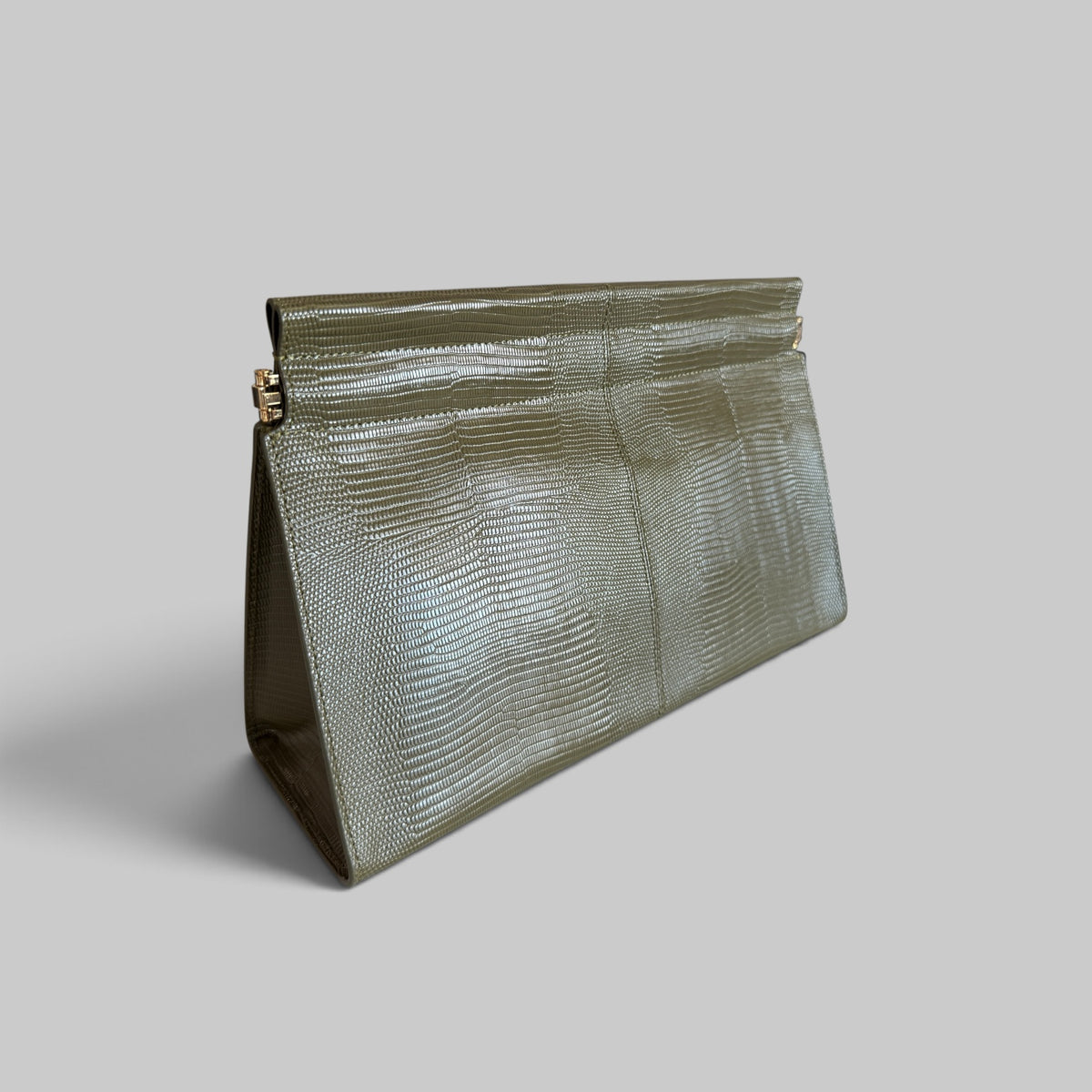 CO Large Leather Clutch in Olive stamped calfskin, view 2