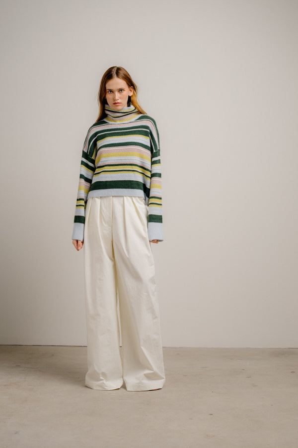 Lola C Slouchy Cropped Mock Neck by Sablyn in Hunter Green Multi