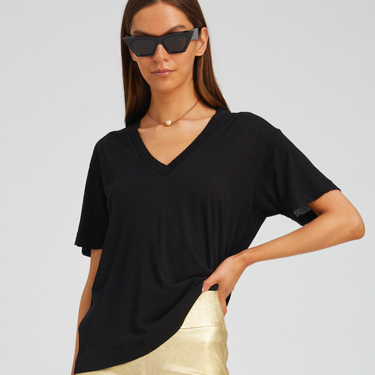 V-Neck T-Shirt by SPRWMN in Black